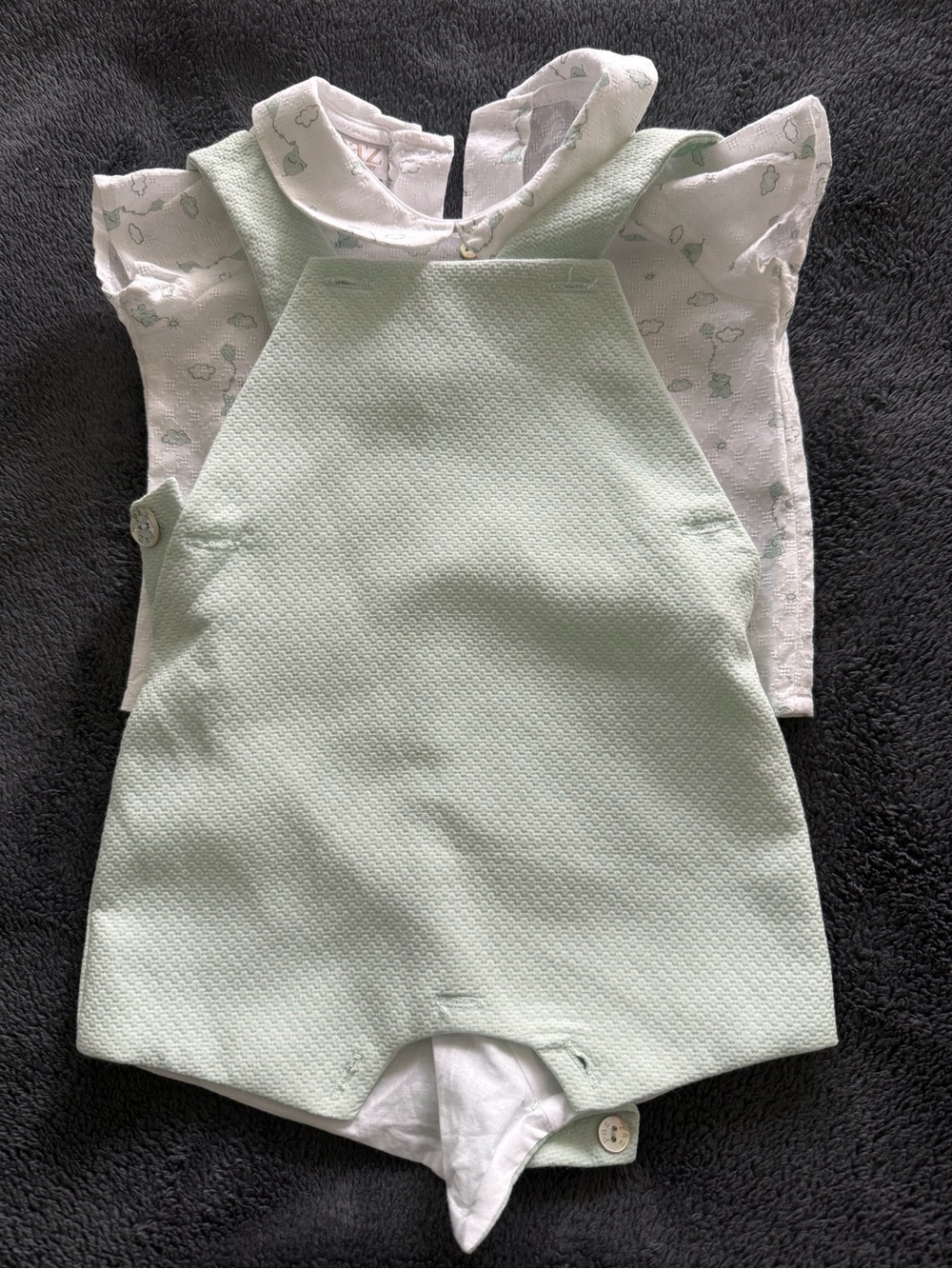 Baby Mint Green Romper with White Printed Shirt (3 - 6m)